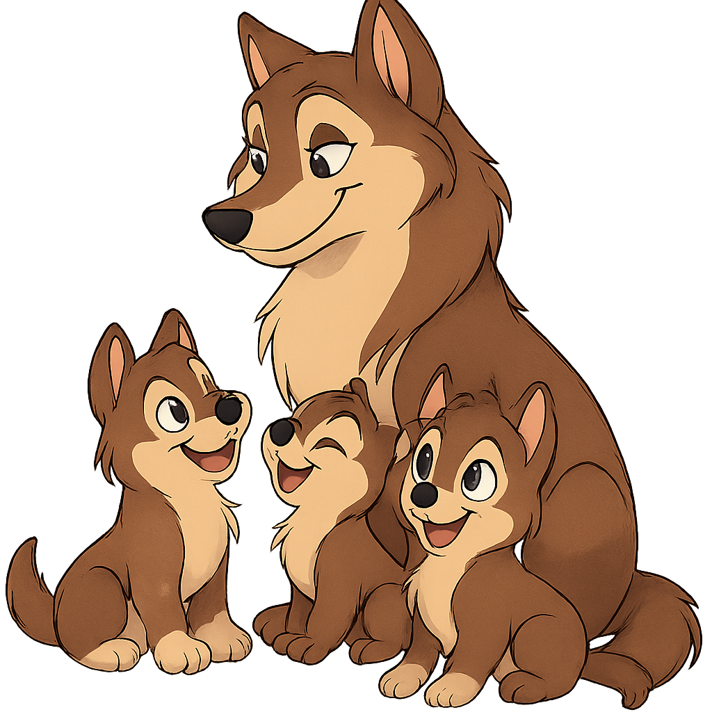 Wolfmama mit wolfswelpen in disnystil
