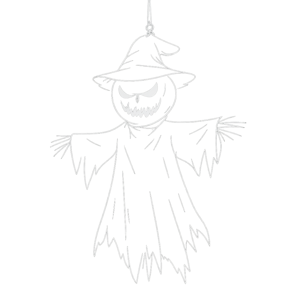 a white outline of a spooky scarecrow hanging