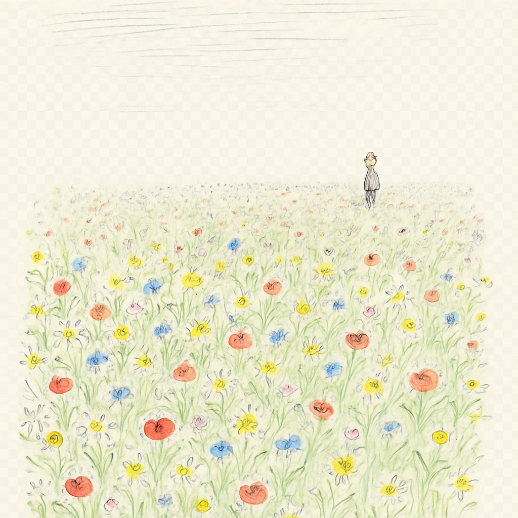 flower field drawn by Jean-Jacques Sempé