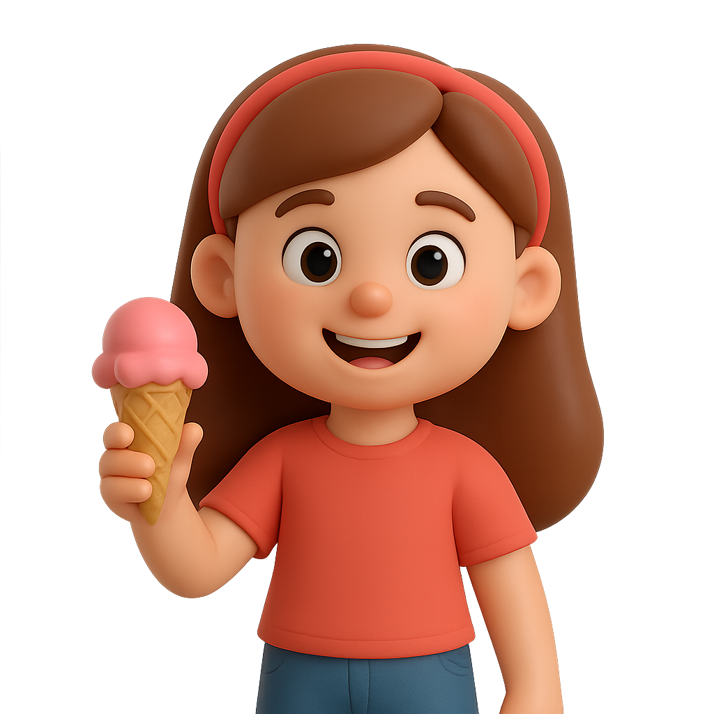 3d cartoon girl holding an ice cream