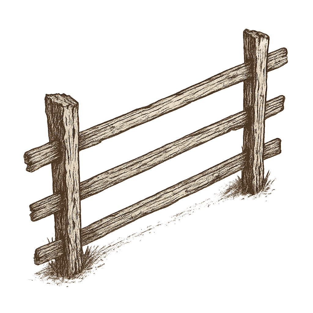 old fence, drawn style, transparent background, isometric view