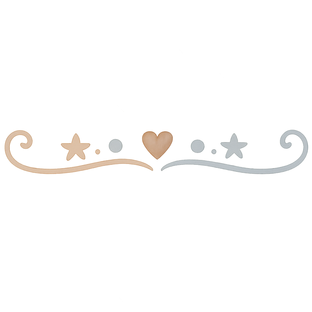 watercolor vintage decorative divider, delicate line with small stars, hearts or dots, pastel blue beige and brown tones, hand-painted look, elegant and soft baby shower style, transparent background, high quality