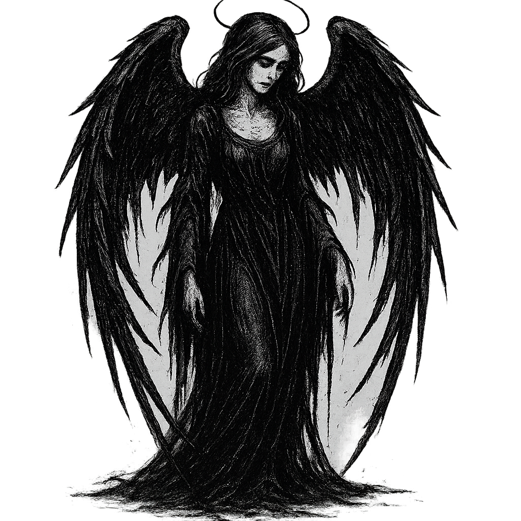 ethereal fallen angel gothic black ink art