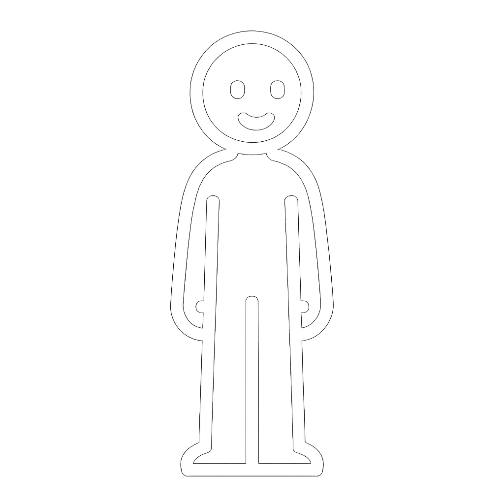 Minimalist flat vector stick-figure character, full body, simple design, calm expression, pure white color, standing alone, transparent background –transparent