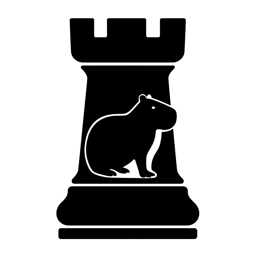 génère moi une tour du jeu d'échec mais avec un capybara au millieu de la tour a la place de tronc de la tour (plein et de couleur noir)