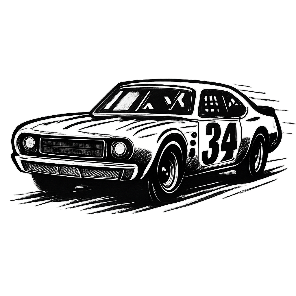 black and white retro nascar
