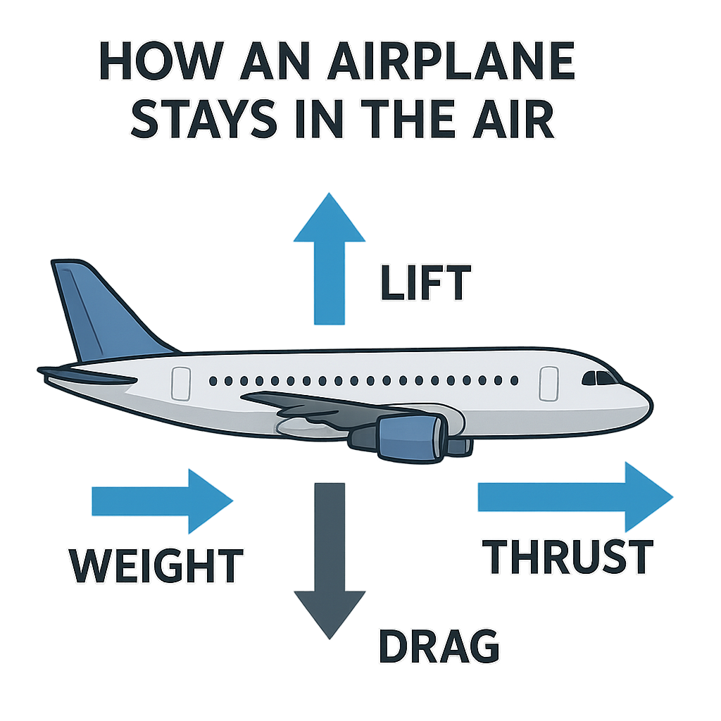 Comment un avion reste-t-il en l'air ?  genere moi une image en expliquant sa