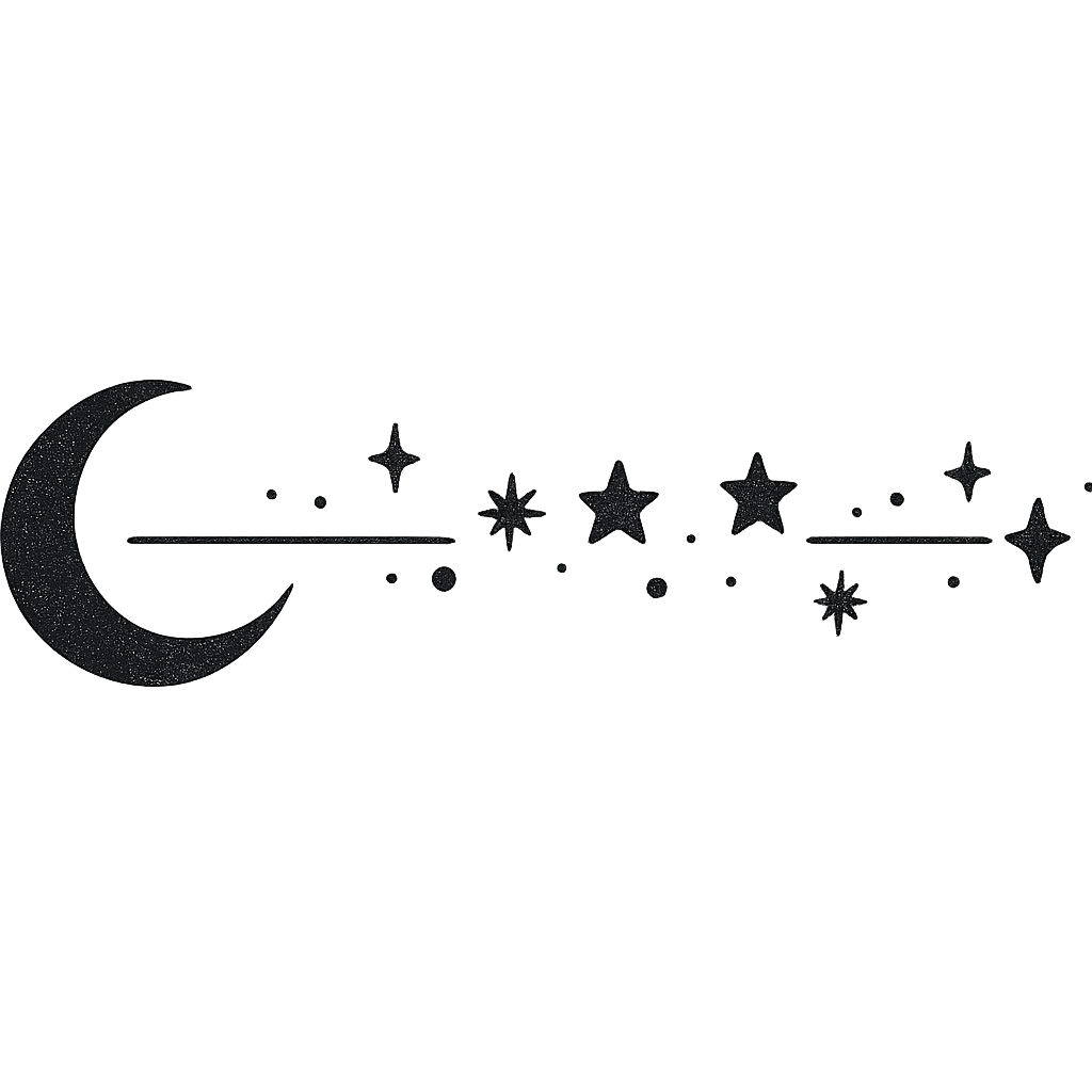 half moon and line of stars and glitters page divider black ink wide