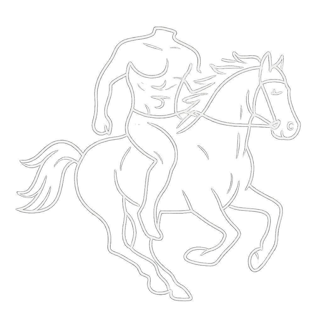 a white outline of a headless rider on a horse, bare chest, abs, v-line, transparent backround