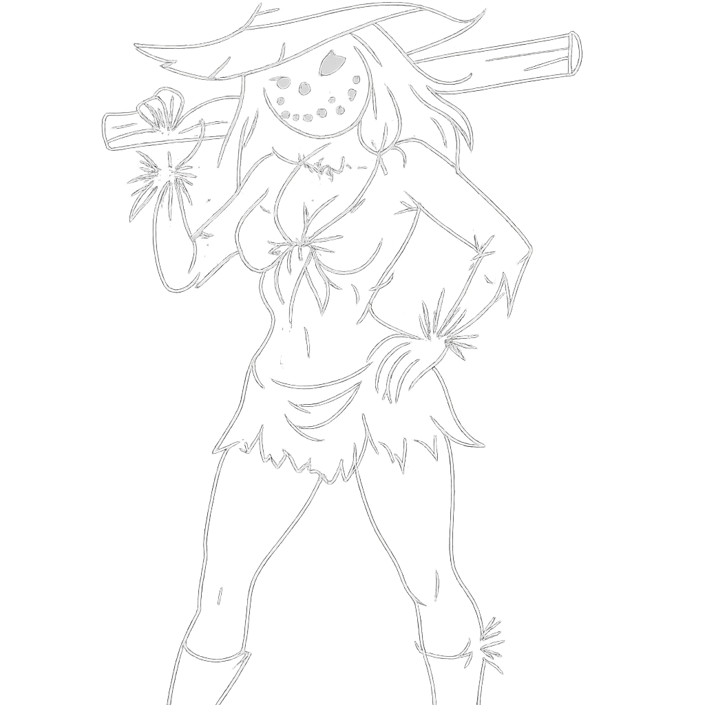 a white outline of a spooky, sexy scarecrow