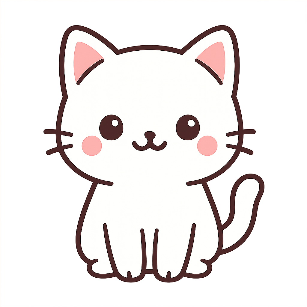 A cute white kawaii cat graphic