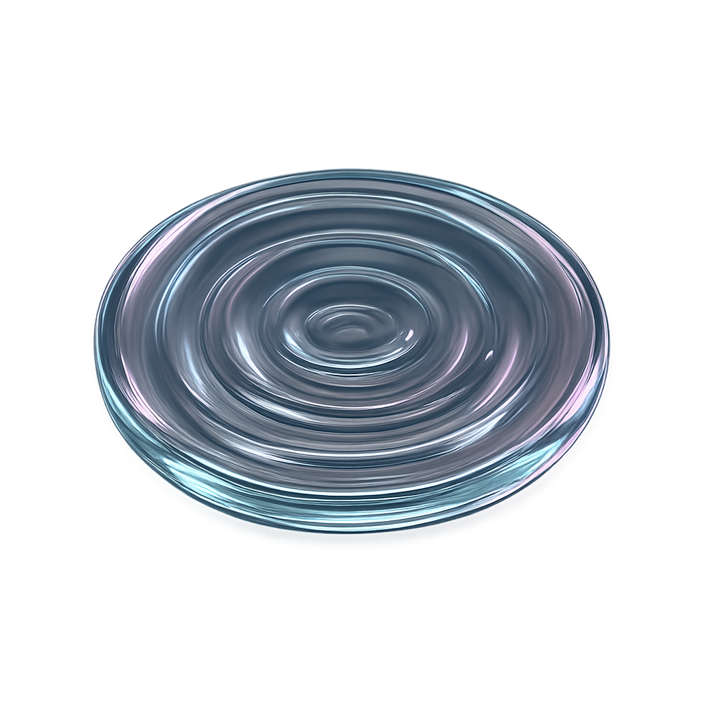 Mini glass ripple with soft neon glow, ultra-luxury, crystal-glass finish, photorealistic, centered, transparent background