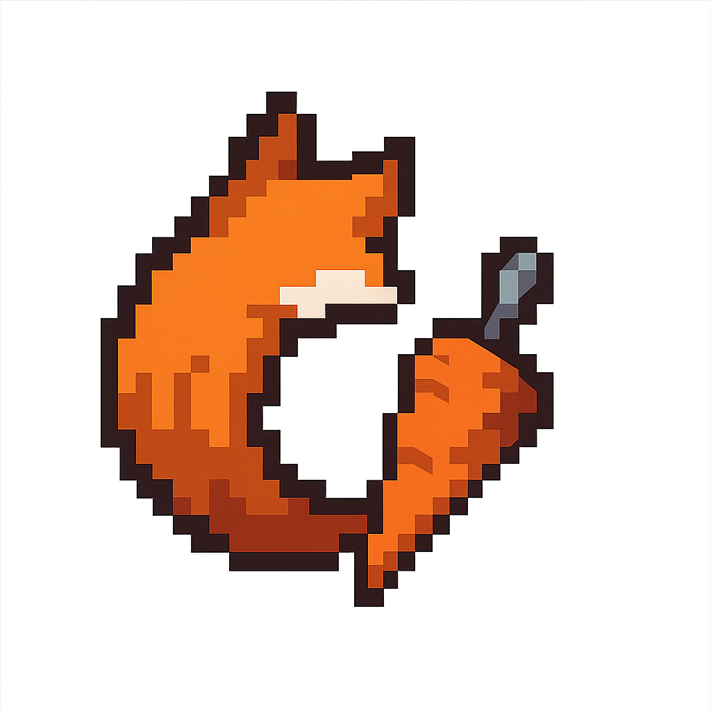 8bit pixel art style, fox tail attached to a short metal carrot