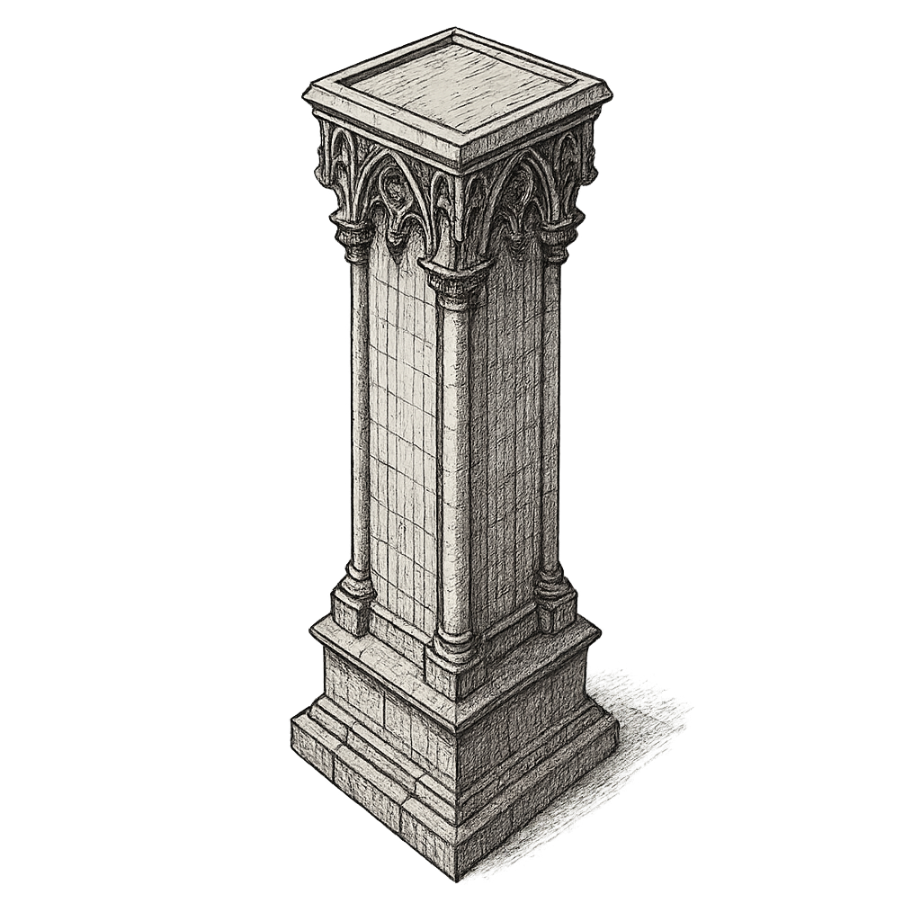 gothic style, big pillar, drawn style, transparent background, isometric view