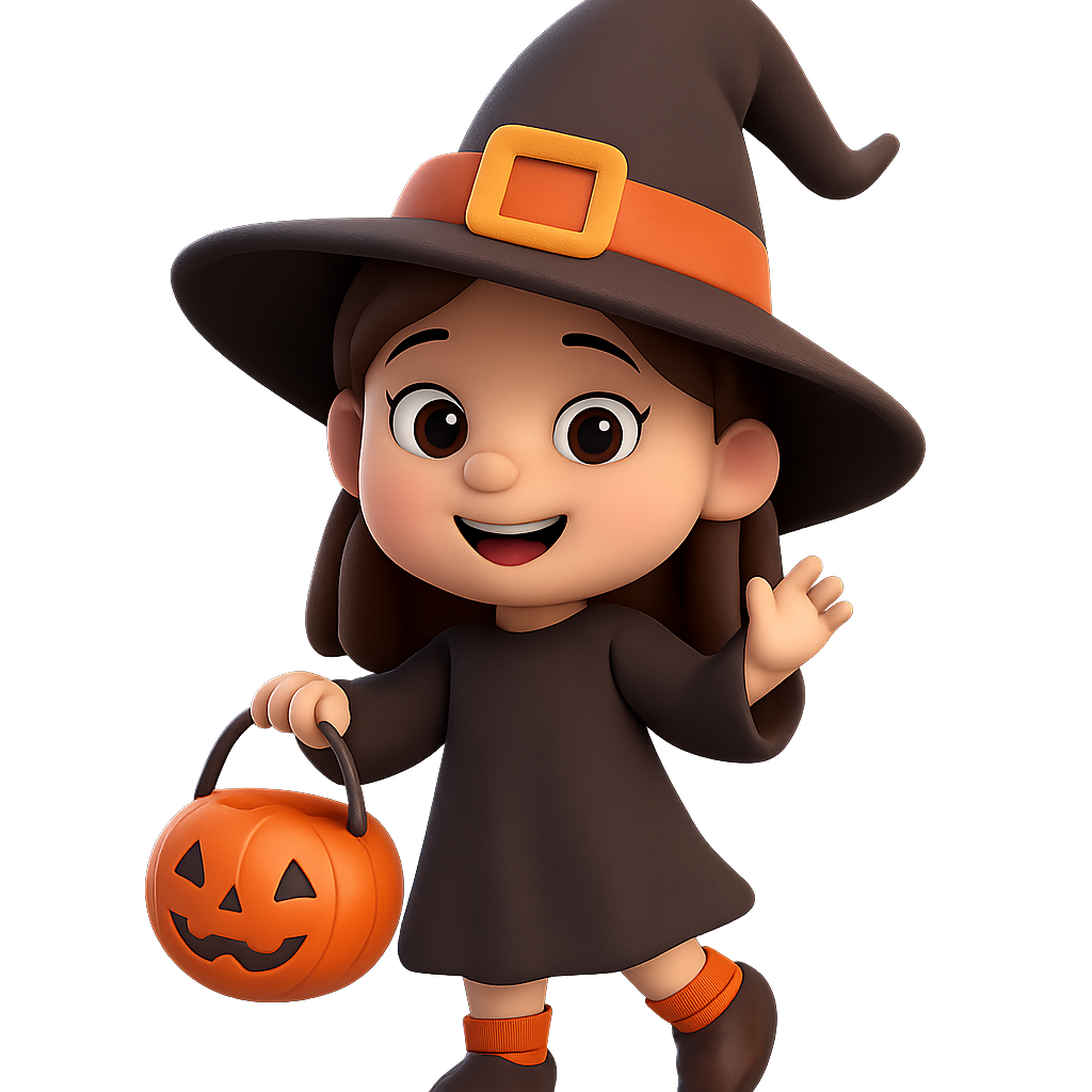 3d cartoon girl with Halloween custom