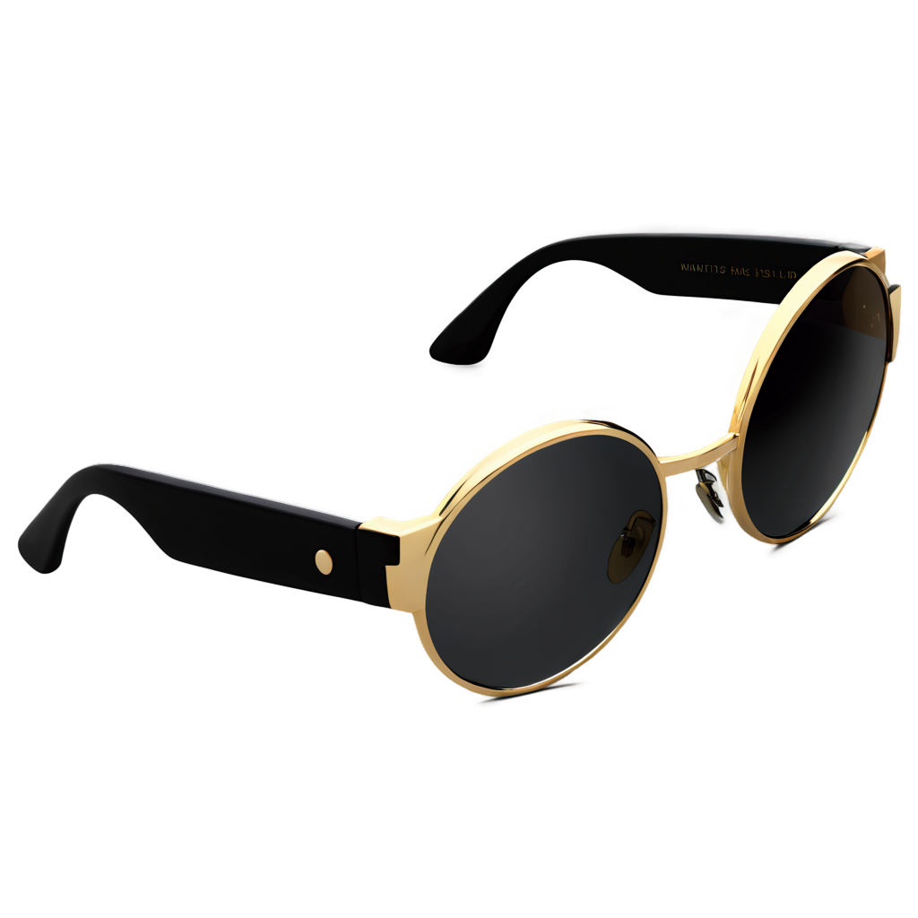 Cool stylish animated gold and black round sunglassses turned slightly to the left for nft
