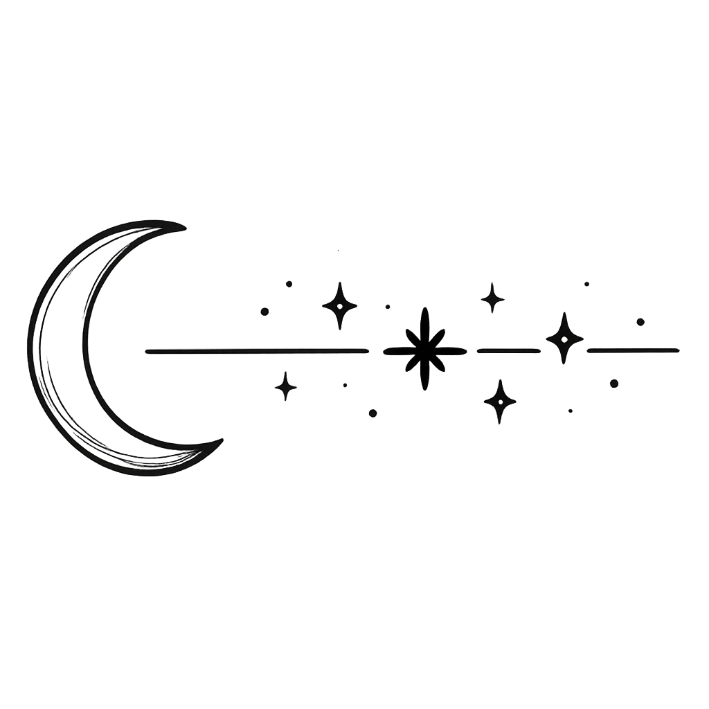 half moon and line of stars and glitters page divider black ink wide