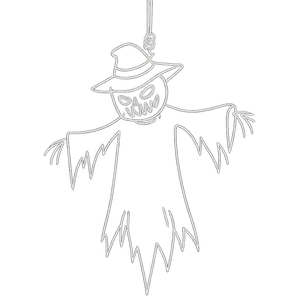 a white outline of a spooky scarecrow hanging