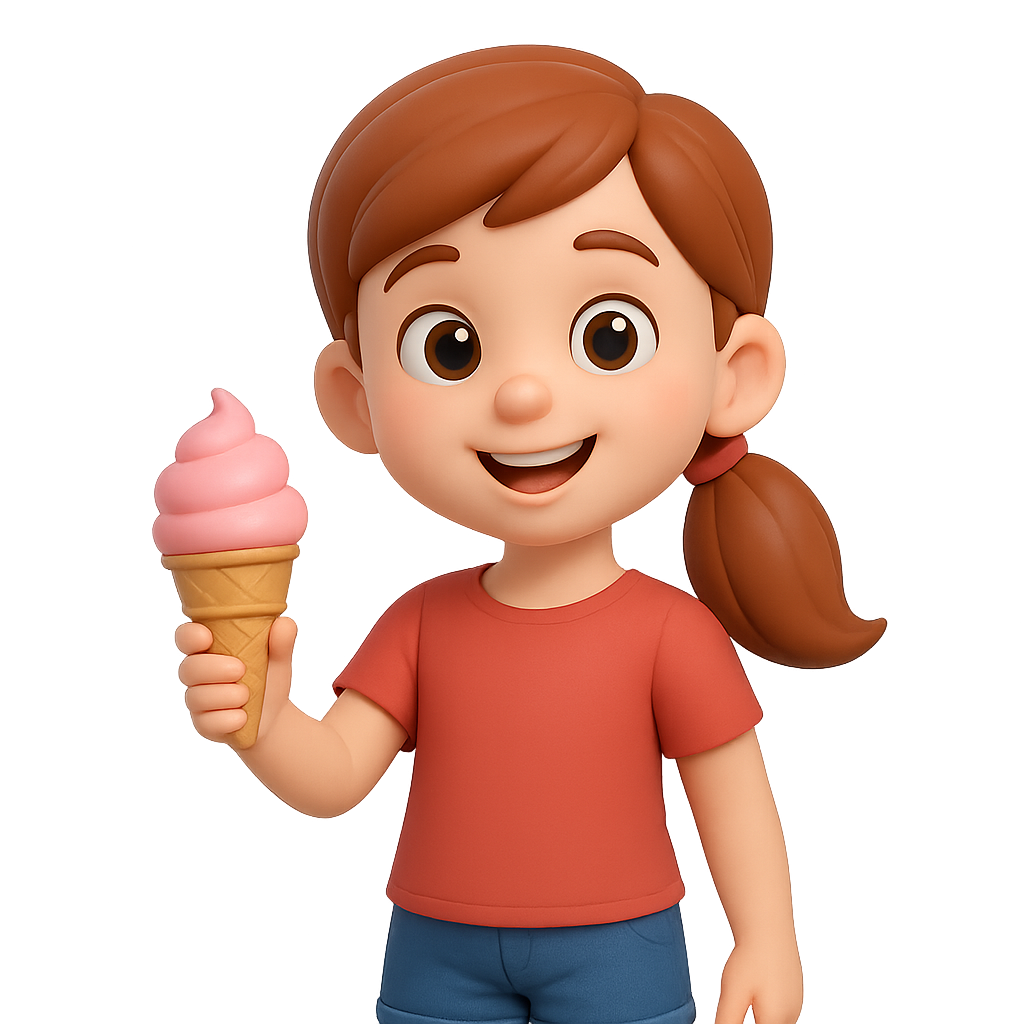 3d cartoon girl holding an ice cream