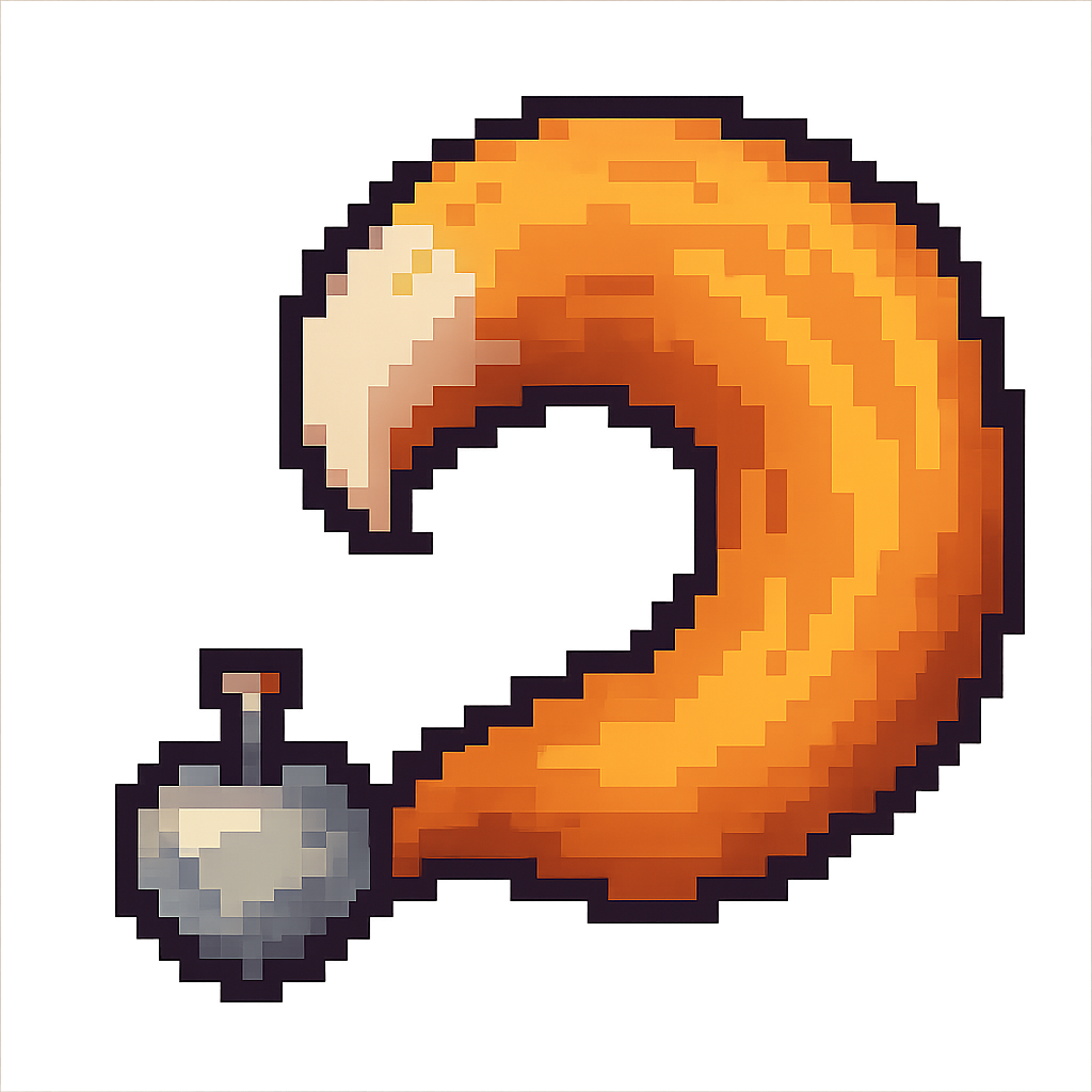 8bit pixel art style, small grey metal turnip with no leaves positionned in the bottom left corner and a large fox tail sprouting from the top of the turnip, swirling clockwise from the turnip to the tip of the tail and taking most of the picture space