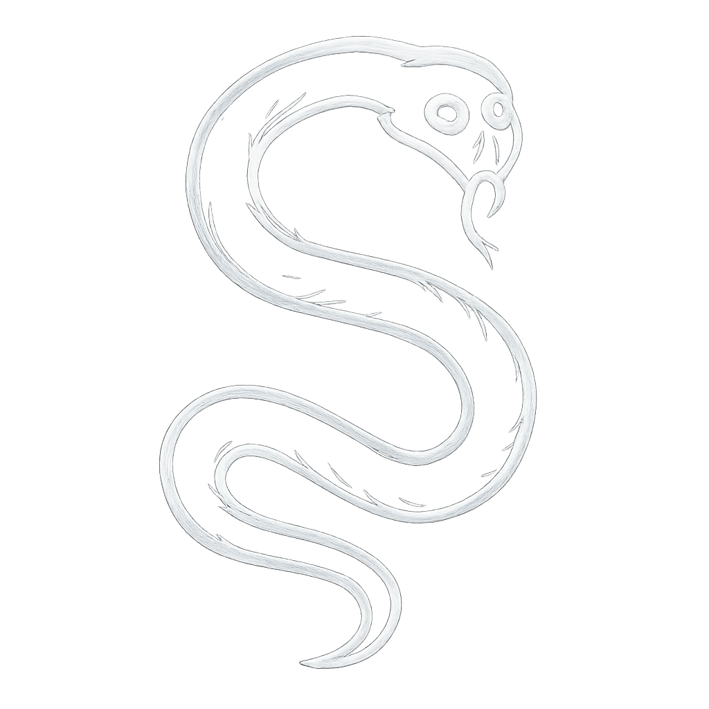 a white outline of a spooky, slithering snake in the shape of the letter S