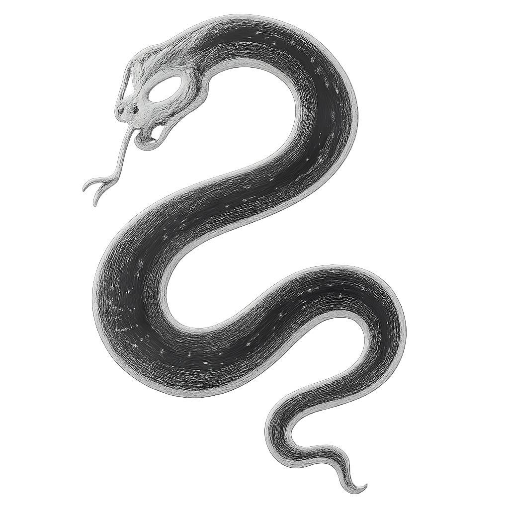 a white outline of a spooky, slithering snake in the shape of the letter S