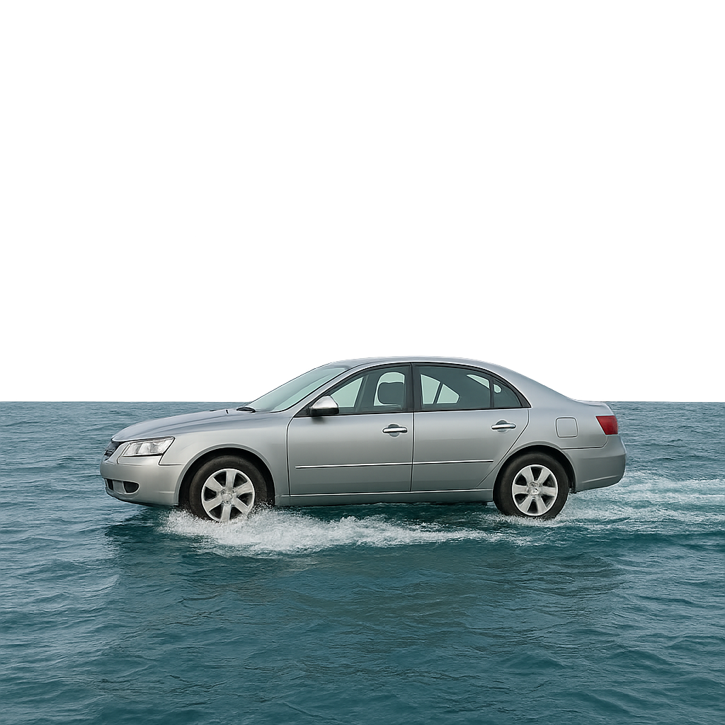 Car driving on the sea