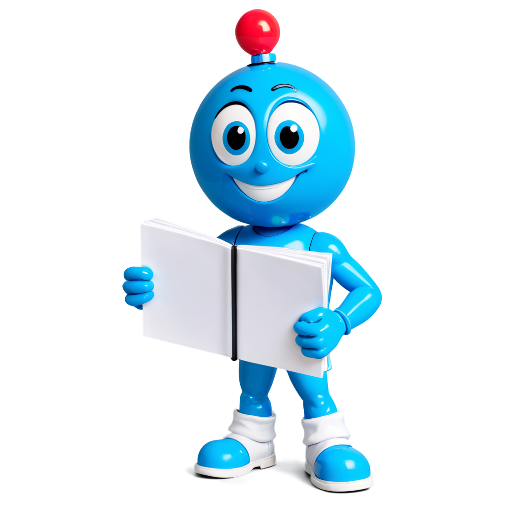 a blue gumball   character  holding a notebook