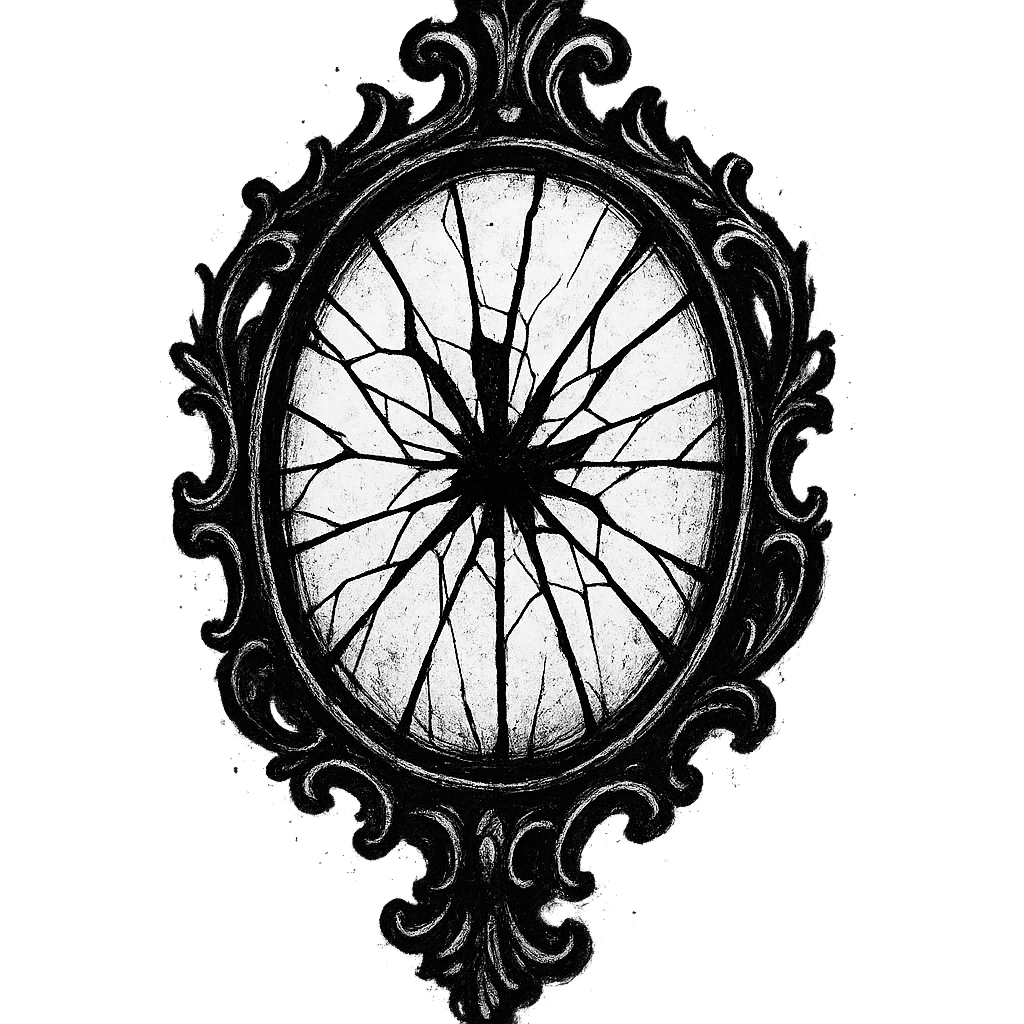 broken mirror gothic black ink art