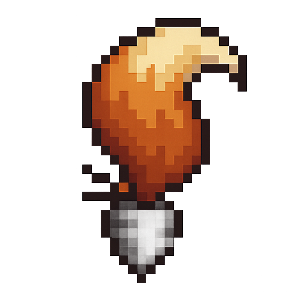 8bit pixel art style, large fox tail sprouting from the top of a small grey metal carrot and taking most of the picture space