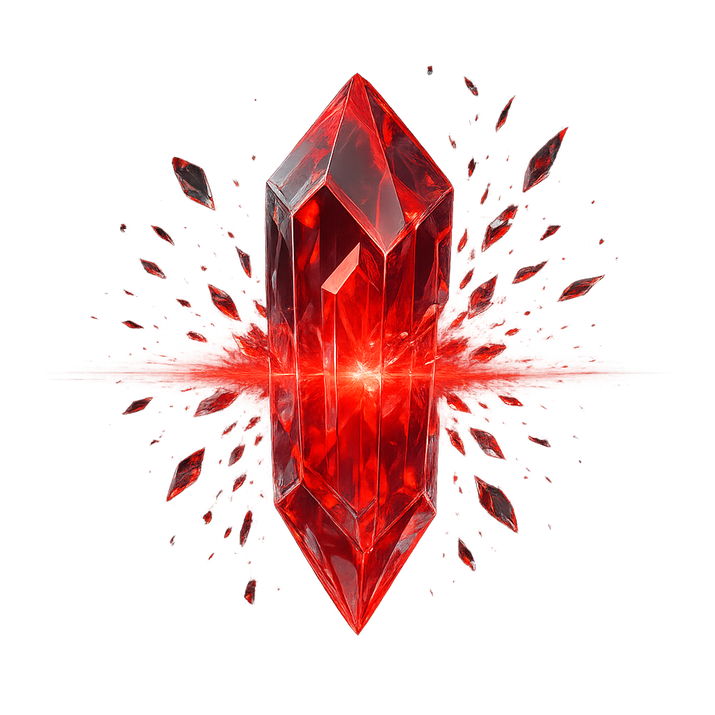 Red holographic crystal-shatter pulse, ultra-luxury, photorealistic, crystal-glass style, transparent background