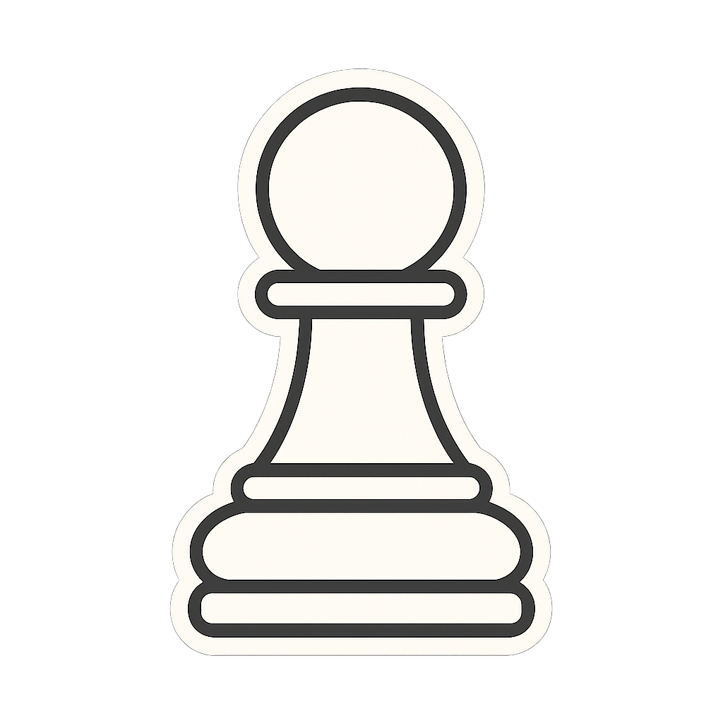 A flat, two-dimensional vector icon of a chess PAWN piece, drawn in off-white color with no background. The design should be minimalistic, clean, and sticker-style, with smooth lines and no extra details.