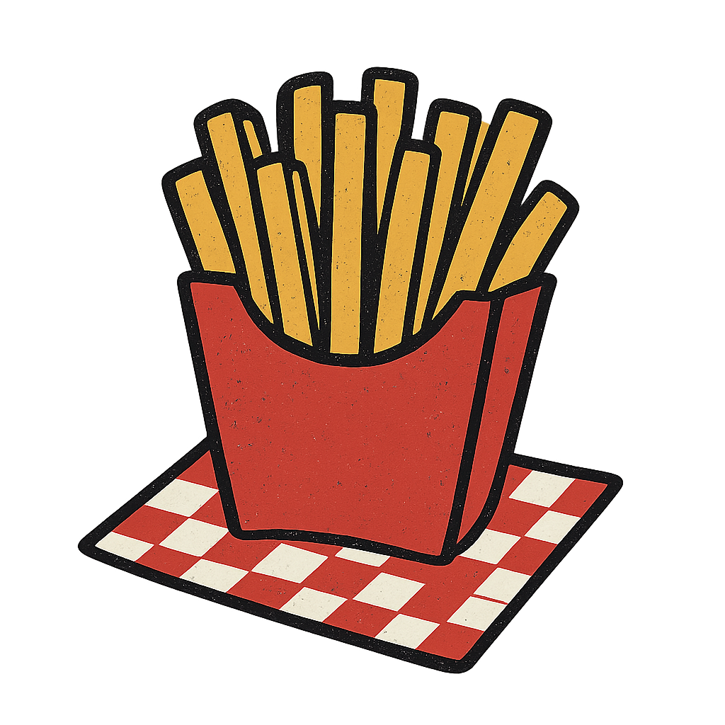 a retro fries on a red and white checkered sheet icon