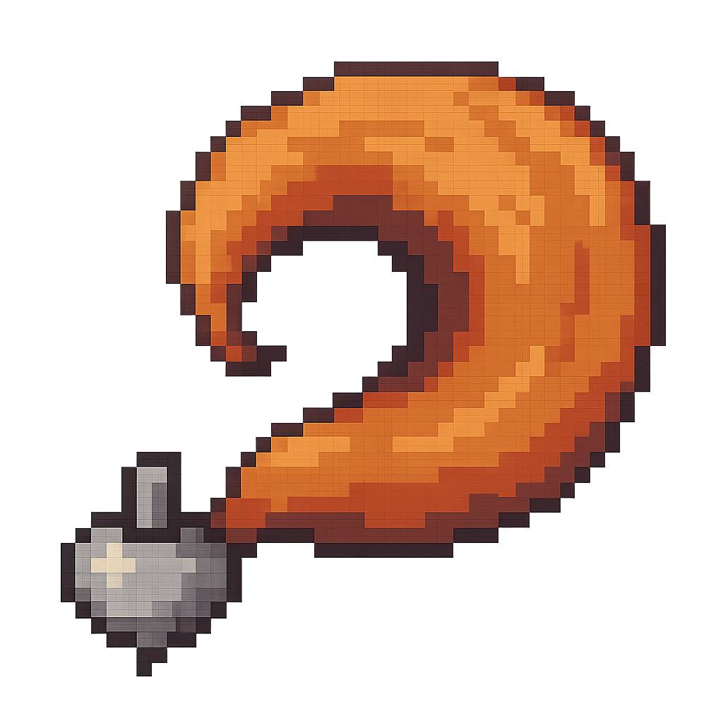 8bit pixel art style, small grey metal turnip with no leaves positionned in the bottom left corner and a very large fox tail sprouting from the top of the turnip instead of the leaves , swirling counter clockwise from the turnip to the tip of the tail and taking most of the picture space