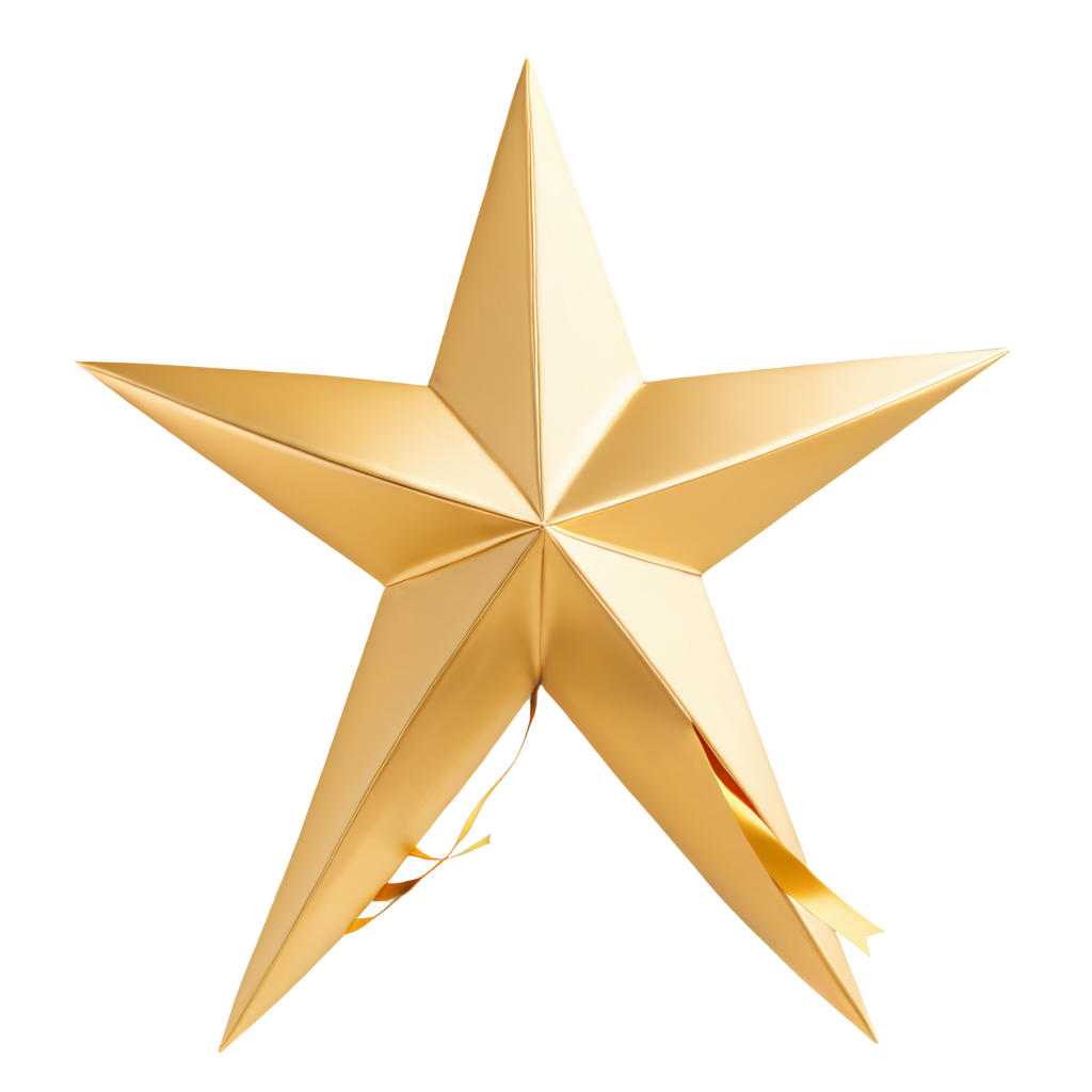 golden star with ribbons on both sides,