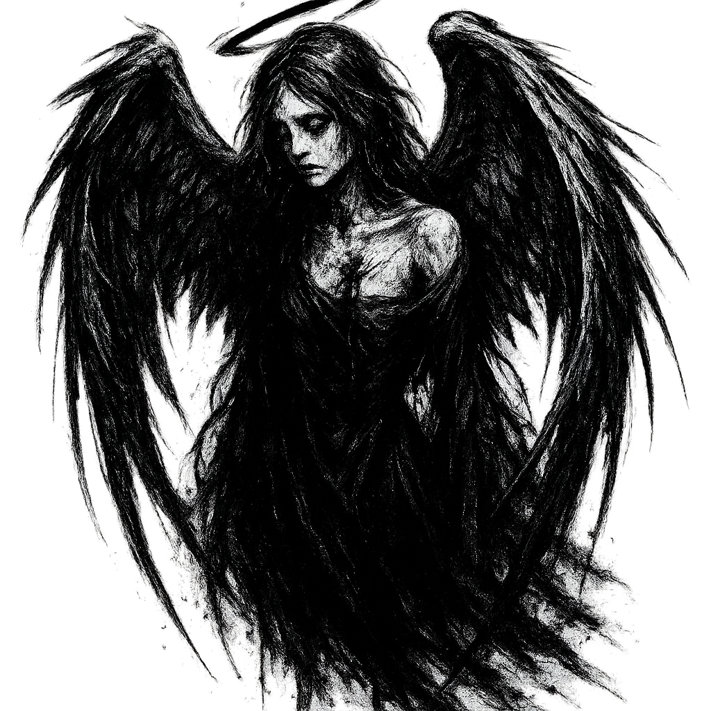 ethereal fallen angel gothic black ink art