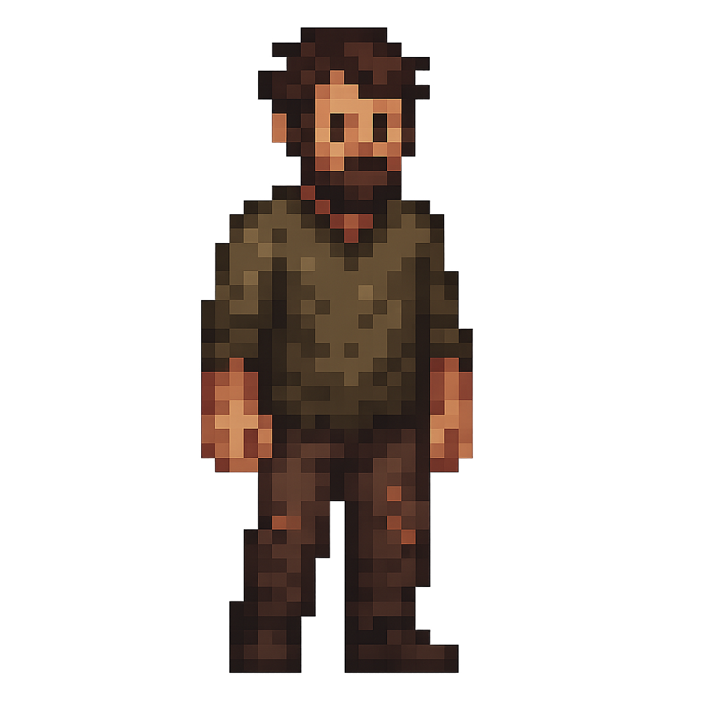 UNA PERSONA PIXELART Y QUE SE VEA QUE TIENE ROPA MEDIO DESGASTADA