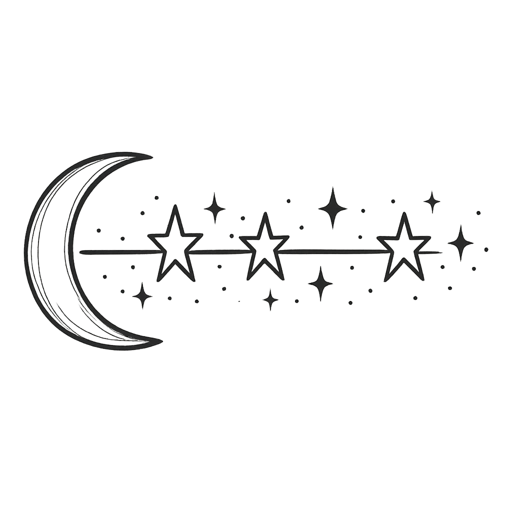 half moon and line of stars and glitters page divider black ink wide
