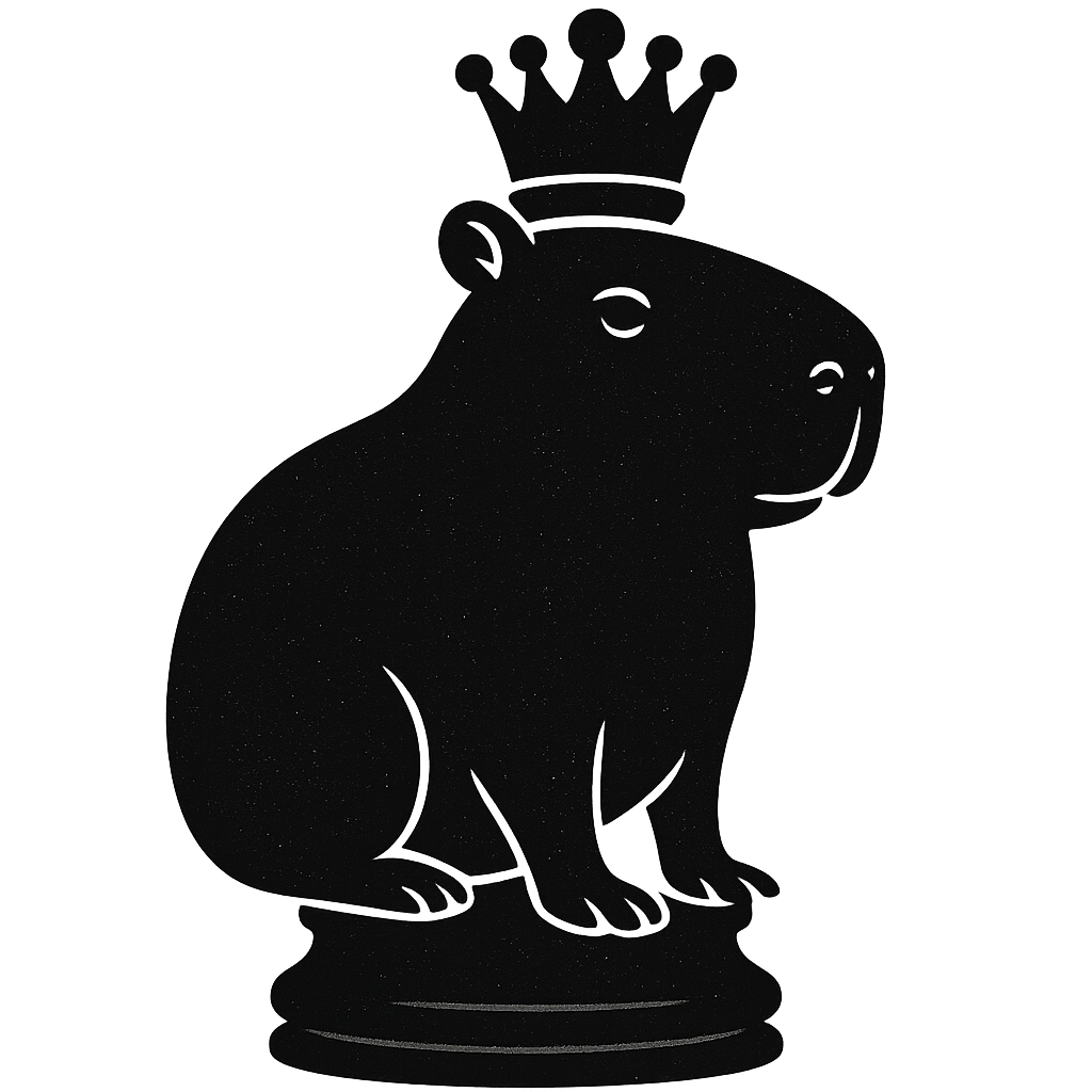 génère moi une rein du jeu d'échec mais en mode capybara en t'inspirant de celui pour le pion et le cavalier que tu m'as déja généré(plein et de couleur noir)