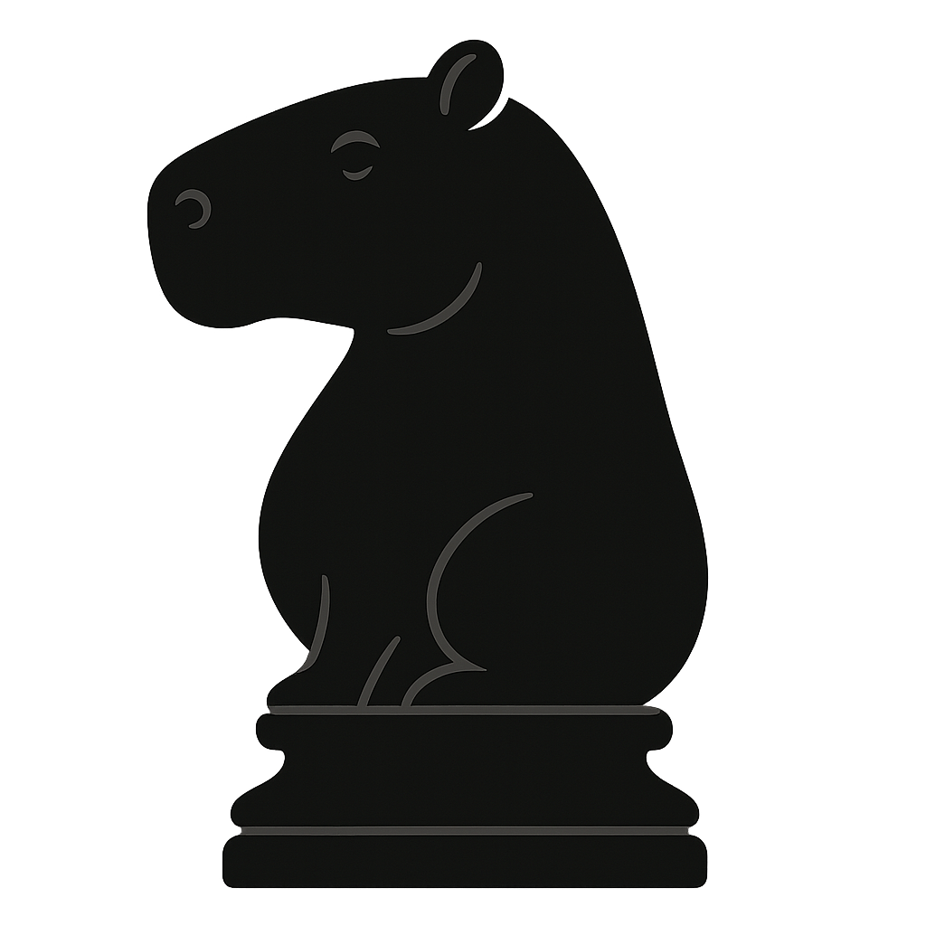 génère moi un cavalier du jeu d'échec mais en mode capybara (plein et de couleur noir)