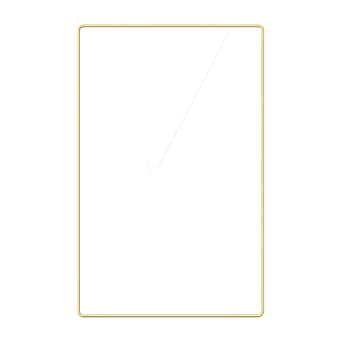 Transparent glass rectangle with thin gold outline and subtle inner glow, ultra-luxury, photorealistic, futuristic minimal, centered, transparent background