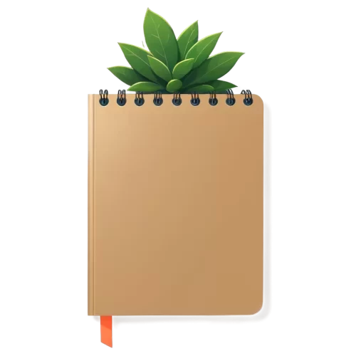 a flat icon showing a plain notebook with a small picture of a plant on the cover
