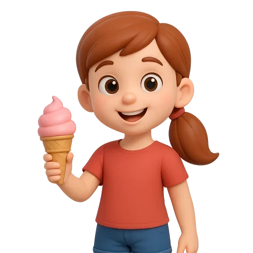 3d cartoon girl holding an ice cream