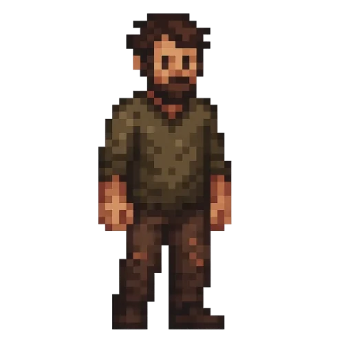 UNA PERSONA PIXELART Y QUE SE VEA QUE TIENE ROPA MEDIO DESGASTADA