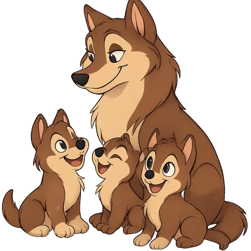 Wolfmama mit wolfswelpen in disnystil