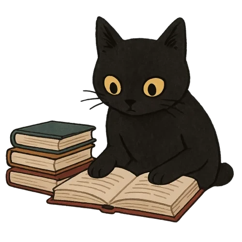 black cat reading books