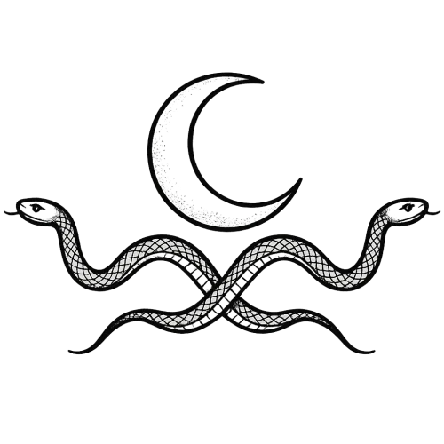 half moon and two intertwined snakes page divider black ink wide