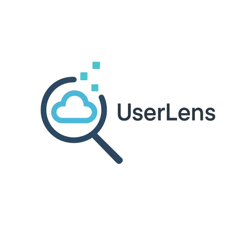 Prompt: Minimalist modern logo design for a software tool named UserLens, which helps users see and manage all their SaaS accounts. The logo should combine imagery of a lens or magnifying glass with digital or cloud motifs, suggesting clarity, insight, and data visibility. Clean geometric shapes, professional tech aesthetic, flat design, blue and teal color accents. Include the word “UserLens” in sleek sans-serif typography. Style: vector style, flat, modern tech brand logo, high contrast, no background, transparent PNG. Output: transparent background PNG, centered composition.