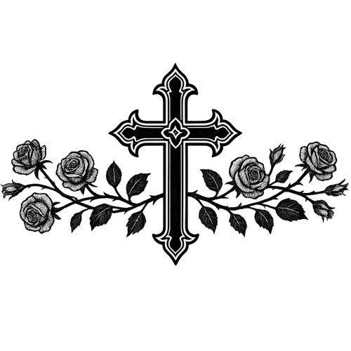 gothic cross and vein of roses page divider black ink wide