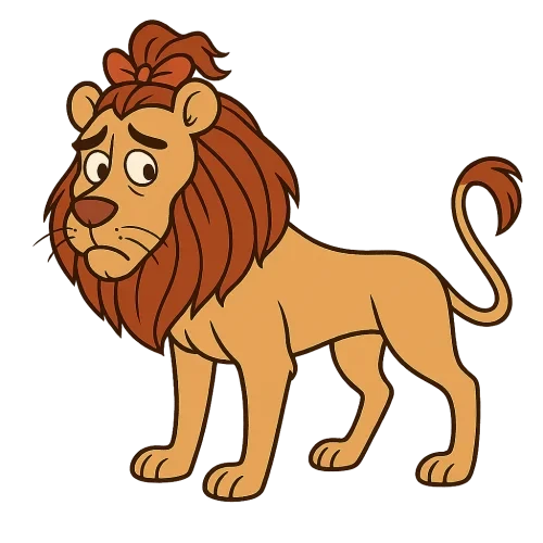 gimme a PNG of the cowardly lion from the wonderful wizard of oz and it should be a little cartoon style with no background he should be standing on 4 legs and it is a boy not a girl also make him more slimmer
